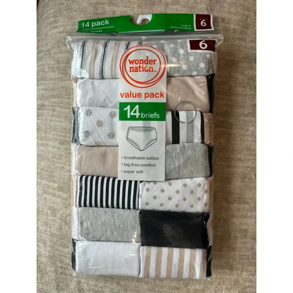 Wonder Nation Girls Value Pack 14 briefs Neutral Colors Size 6 22" 41-55lbs - Picture 1 of 2